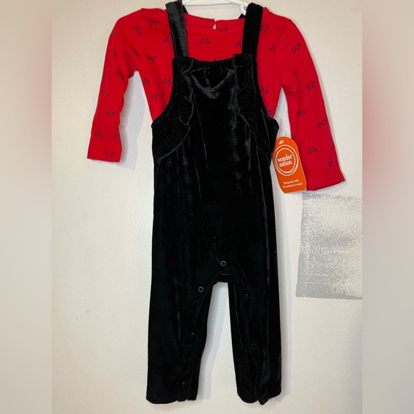 Wonder Nation Overalls And Bodysuit Outfit 2 Piece Set Baby Girls 12 Months NWT - Picture 7 of 8